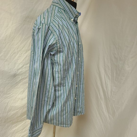 Chaps Easy Care Mens XXL Green Stripe Long Sleeve Button Up Shirt - Picture 7 of 9